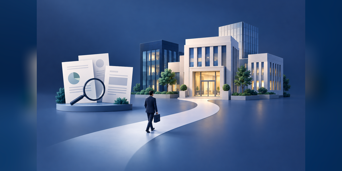 Commercial office buildings connected to source documents and a buyer inquiry path