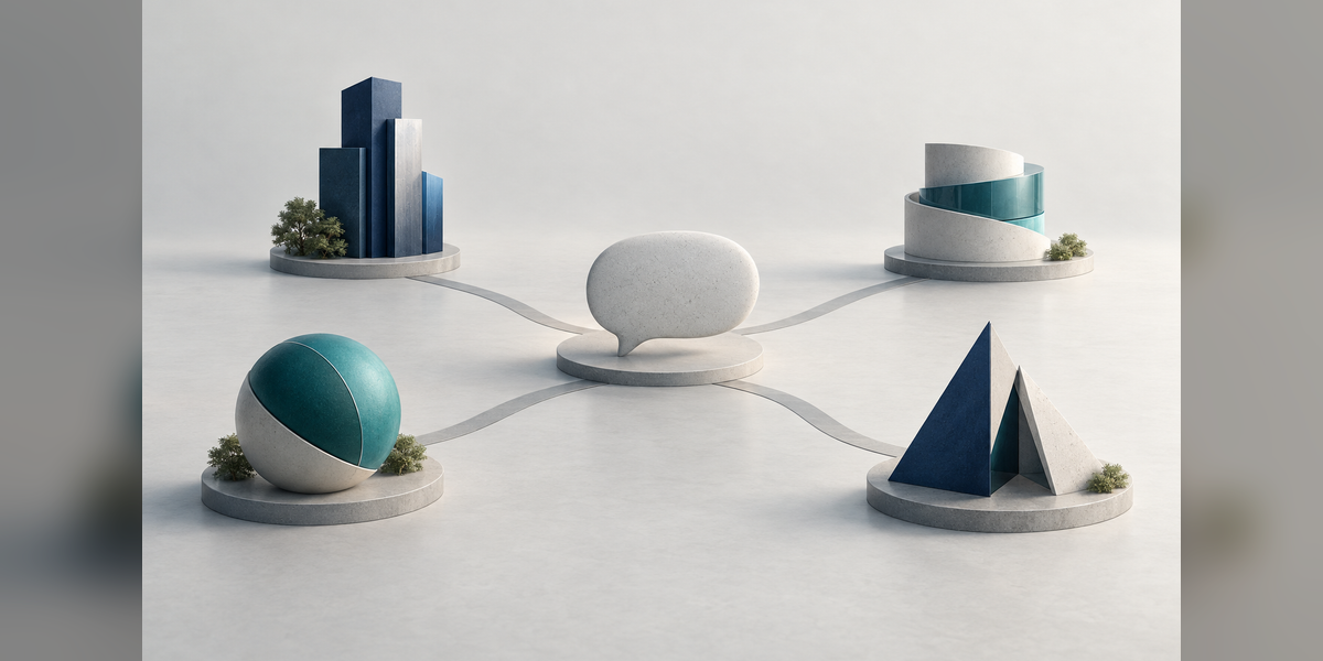 Conceptual illustration of business options connected to an AI answer