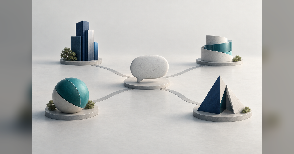 Conceptual illustration of business options connected to an AI answer